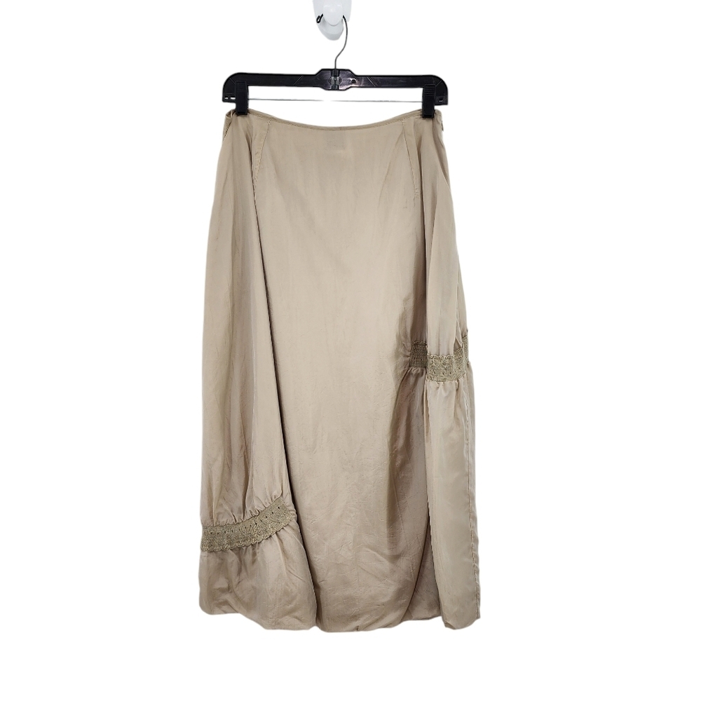 Lilith Women's Cupro Lace Applique Midi Skirt Tan Large